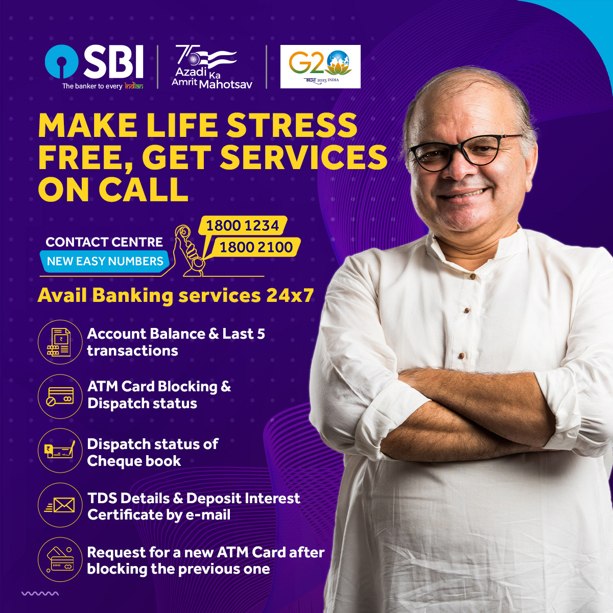 Say goodbye to all your banking worries!

Call SBI Contact Centre toll-free at 1800 1234 or 1800 2100.
 
#SBI #SBIContactCentre #TollFree #AmritMahotsav #AzadiKaAmritMahotsavWithSBI