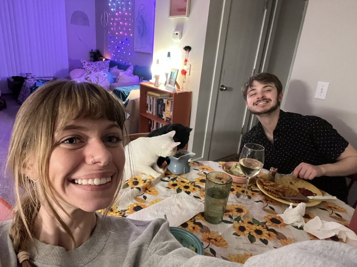 baystclair's tweet photo. bf surprised me with a cute little dinner and the cats decided to join in too :-) i love you @Iansomniac__ https://t.co/Cfeb9C5lhK