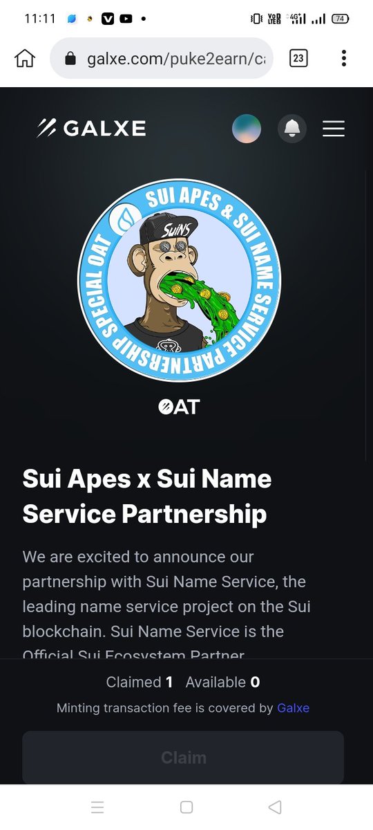 Samiral29441631's tweet photo. @Puke2Earn i am claim Oat #NFT
#Sui_apes_x_Sui_Name_Service_Partnership 
#Great_project https://t.co/IvsDJqJdQS