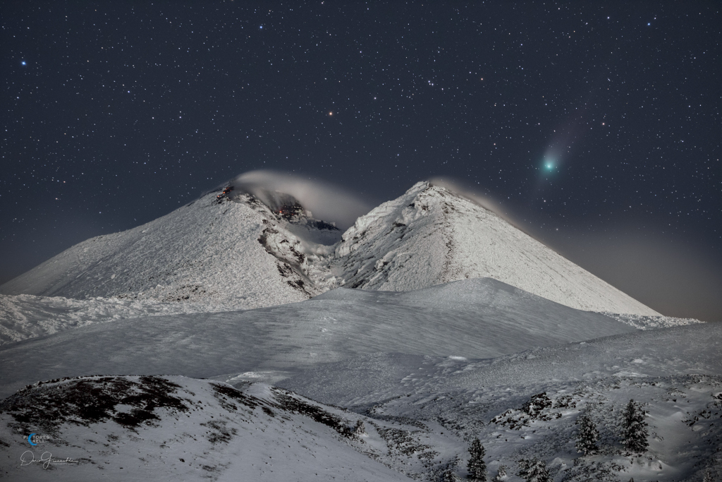 NASAPOTD's tweet photo. The NASA Picture of the Day for January 28, 2023 is Comet ZTF over Mount Etna https://t.co/JmZesYuvaO