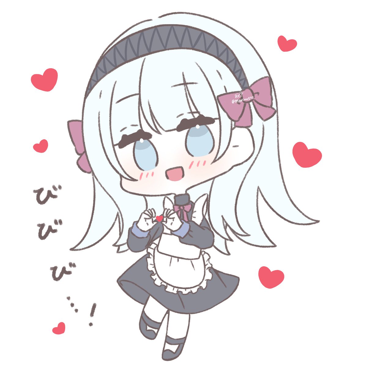 1girl heart hands solo heart chibi blue eyes smile  illustration images