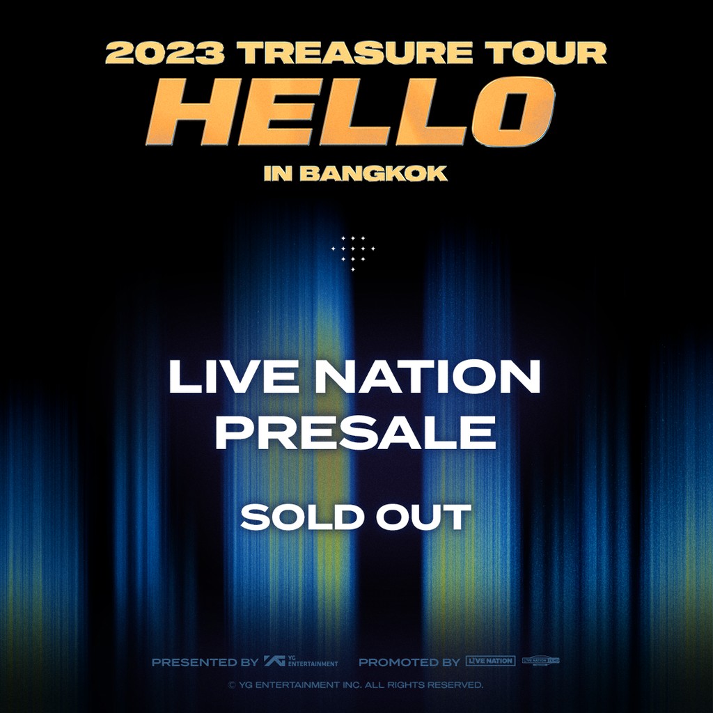 (1/2) ขอบคุณที่ให้ความสนใจรอบการเปิดขาย Live Nation Presale งาน “2023 TREASURE TOUR [HELLO] IN BANGKOK” 💎 ยังมีรอบจำหน่ายบัตรทั่วไปในวันพรุ่งนี้ (29 ม.ค.) เวลา 10.00 น. ซื้อบัตรที่ 🎫: bit.ly/TreasureBKK23