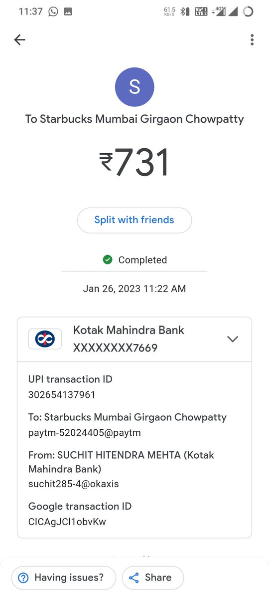Suchit_Mehta_'s tweet photo. @StarbucksIndia Why @Paytmcare issue while I pay everytime ?
For the same bill i had to pay twice and I have not received the refund for Paytm unsuccessful payment. Payment was deducted but not received back in my account till now.
@Starbucks https://t.co/04zBSJYPeP