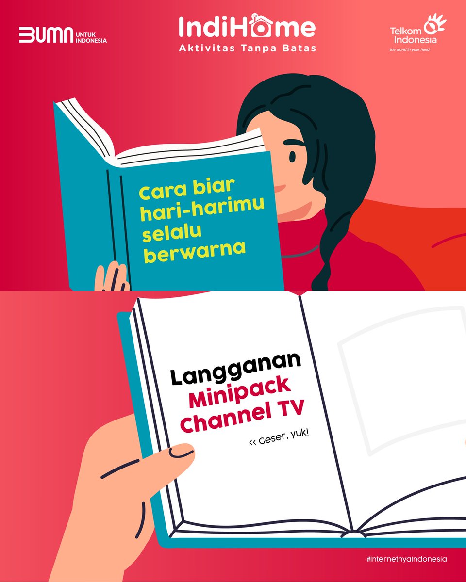 IndiHomeCare's tweet photo. Hari-hari makin berwarna karena langganan Minipack Channel TV!✨

Pastinya donk, Sobat. Lebih hepi lagi, Kamu bisa langganan lewat IndiHome TV-mu loh. 

Cek di sini untuk langkah-langkahnya, ya!😉

#AktivitasTanpaBatas
#InternetnyaIndonesia https://t.co/0aSxRGRCaG