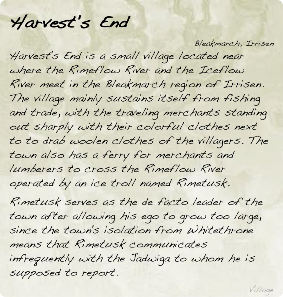 GolarionToday's tweet photo. Harvest's End, Bleakmarch, Irrisen
https://t.co/ZlA2DW1MRj 
#HarvestsEnd #Bleakmarch #Irrisen #RimeflowRiver #IceflowRiver #Rimetusk https://t.co/1OY89w5DUM