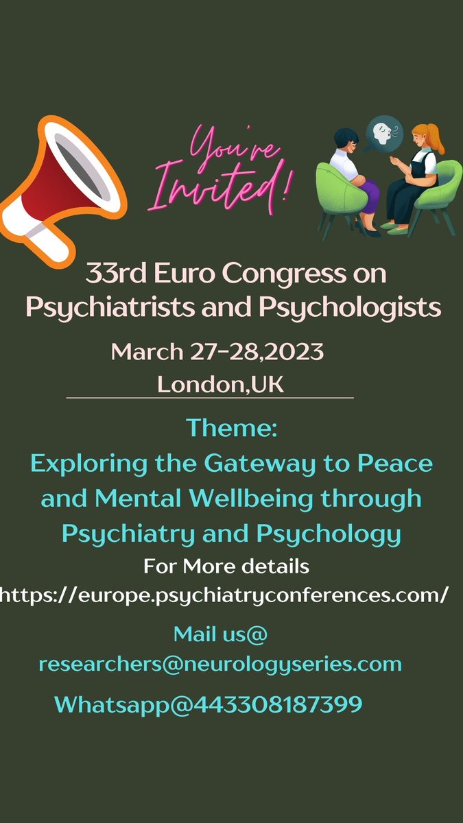 We welcome all the Speakers and the Delegates for upcoming conference 33rd Euro Congress on #psychiatrists and #psychologists #Psychiatry #Mentalhealthprofessionals #anxietyawareness March 27-28,2023 in London,UK
Early Bird Offer expiring soon
<a href="/AntipsychiatryU/">Antipsychiatry</a>
 @psychlawgroup