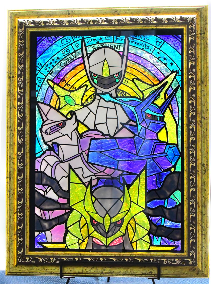 colored sclera no humans pokemon (creature) red eyes solo stained glass traditional media  illustration images