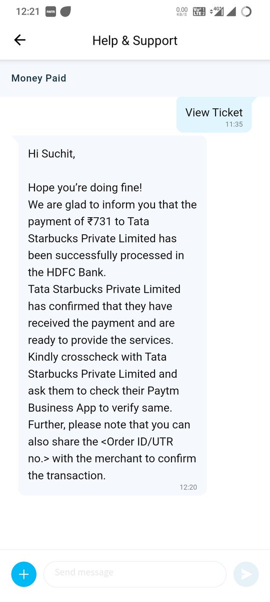 Suchit_Mehta_'s tweet photo. Now i got reply from @Paytm that payment processed to @StarbucksIndia . How will you give refund back to me for twice payment? https://t.co/HyDNmoVinN