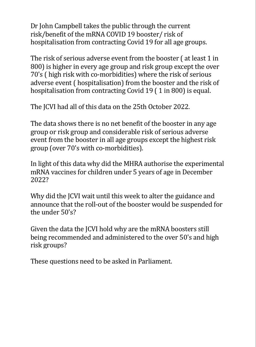 ABridgen's tweet photo. Dr John Campbell takes the public through the current risk / benefit of the mRNA COVID-19 booster / risk of hospitalisation.  (See below for more):

https://t.co/kYsUJ8mrE7 https://t.co/B3WxAI5IFZ