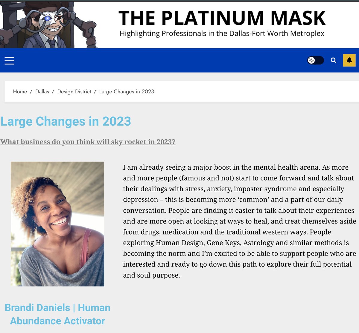 brandidaniels_'s tweet image. Had the pleasure to be featured on "The Platinum Mask" ~ being a part of the conversation of BIG Changes Coming to 2023. 
Read more here --&amp;gt; rpb.li/Sef1
#news #media #contentcreator #2023goals #2023 #bigchanges #empoweringothers
