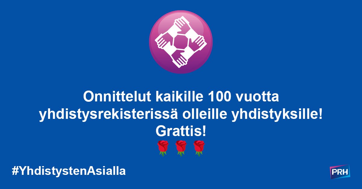 Sukupolvet vaihtuvat, mutta yhdistys on ja pysyy 💪

Vuonna 1923 rekisteröityjä yhdistyksiä on yhä rekisterissä 1️⃣5️⃣2️⃣ kpl
 
Onniteltavien 🌹 joukkoon ympäri Suomea kuuluu muun muassa:

🥕 maamiesseuroja  
👧 nuorisoseuroja 
⚽ urheiluseuroja 
🚒 vapaapalokuntia 

👇👇👇