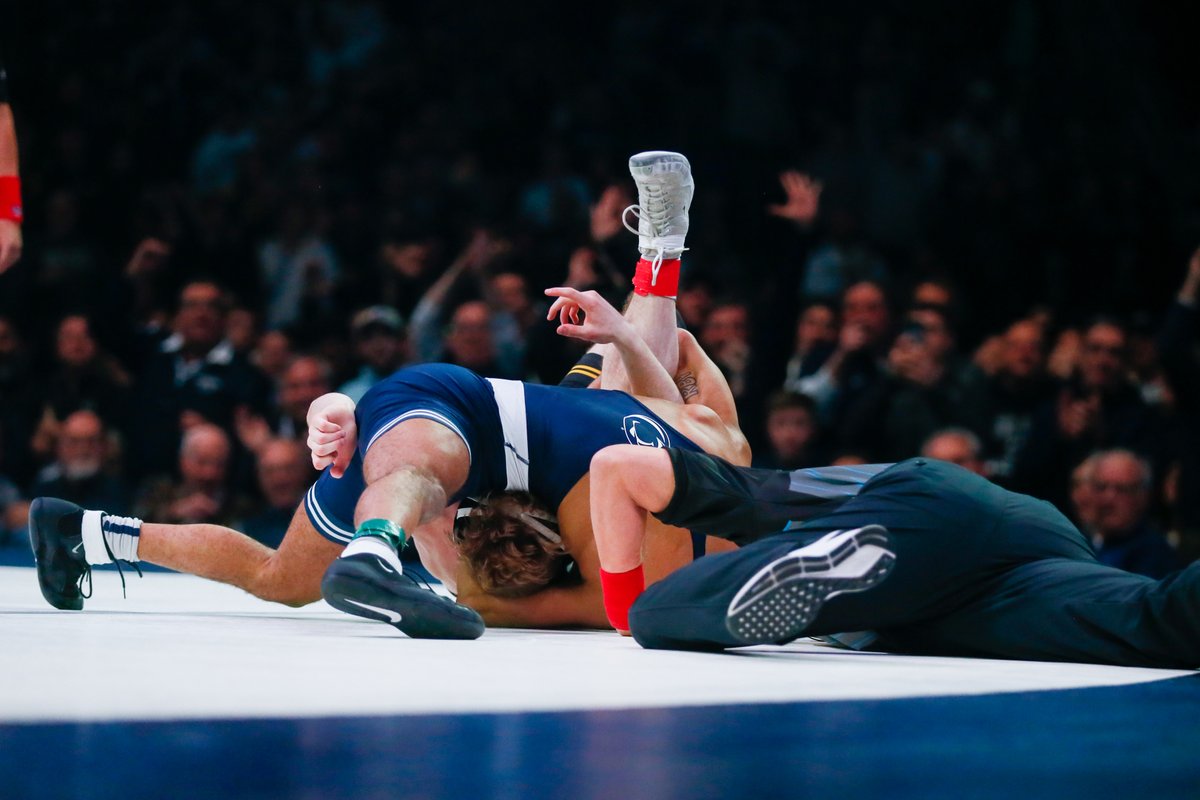 Penn State's Roman Bravo Young {133lbs} pins Iowa's Brody Teske. Teske started is career with the Nittany Lions.