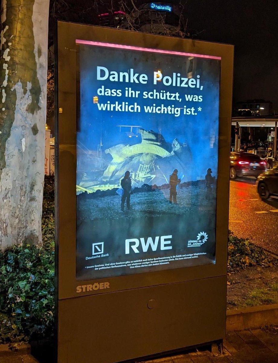 Manchmal muss man auch einfach mal danke sagen…

Danke dafür, dass unser Staat die Profitinteressen weniger mit Polizist:innen aus 14 Bundesländern durchprügeln lässt.
#adbusting #Luetzerrath #lutzerathbleibt #Luetzilebt #NRWE #breakupwithDeutscheBank