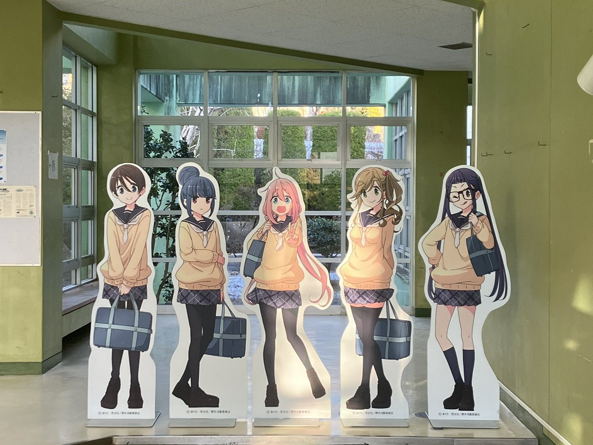inuyama aoi ,kagamihara nadeshiko ,shima rin motosu school uniform multiple girls pantyhose school uniform pink hair glasses 5girls  illustration images