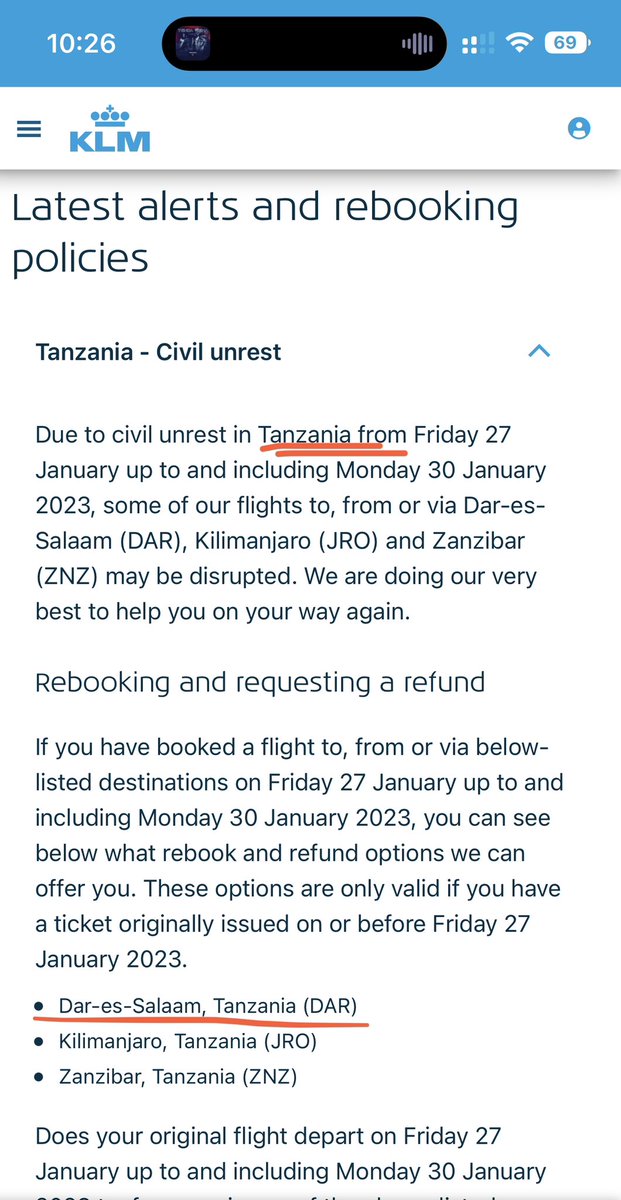 So <a href="/KLM/">KLM</a> where’s this “civil unrest” in Kenya &amp; Tanzania you speak of? 

They quietly removed Kenya since I last checked