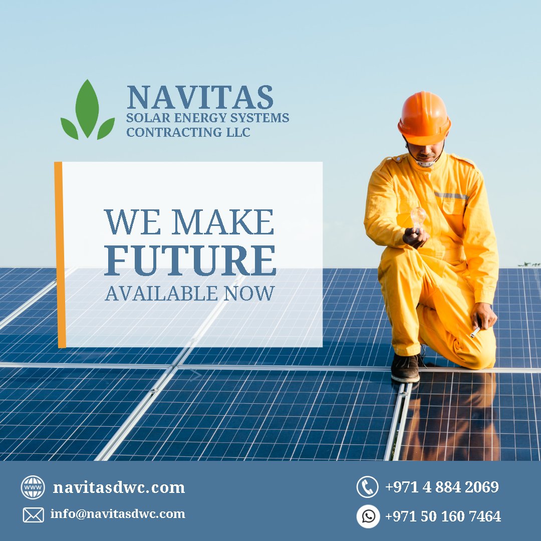 We Make Future Available Now.
It’s time to go solar, it’s time for #NavitasDubai
#SolarUAE #LightingTheWorld #ShamsDubai #ShamsInitiative #DEWA  #NavitasSolar #solarpanels #solarpower #solarenergy #solartechnology
#SolarContracting #SolarConsultant #solar #greenEnergy