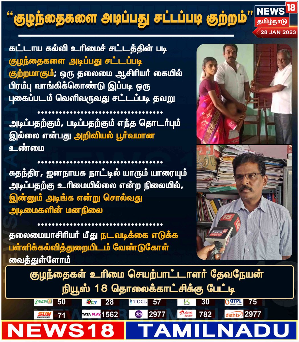 News18TamilNadu's tweet photo. #JUSTIN அடிப்பது சட்டப்படி குற்றம்"
#Children #SchoolStudent #Devaneyan #Childrights #news18tamilnadu https://t.co/7dpn9FD15R
@devaneyanarasu https://t.co/QgXqK2S8iZ