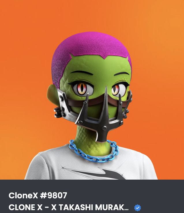 Picked up my first Reptile CloneX! <a href="/RTFKT/">RTFKT</a> <a href="/benitopagotto/">Benit0 🪬</a> #CloneX