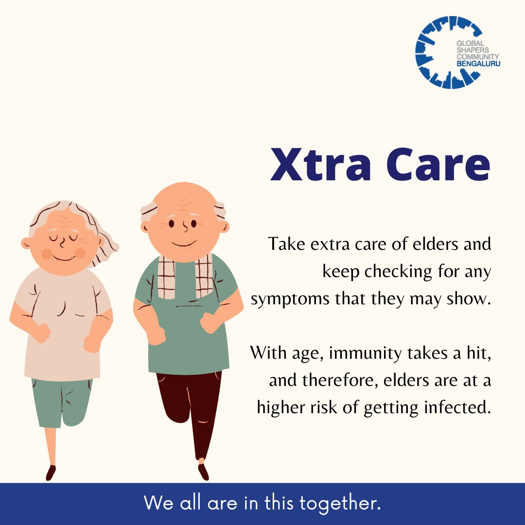 XTRA CARE - Take extra care of elders and keep checking for any symptoms that they may show. 
With age, immunity takes a hit, and therefore, elders are at a higher risk of getting infected. 

#COVID #bf7 #covidnews #pandemic #covid19 #covidvaccine