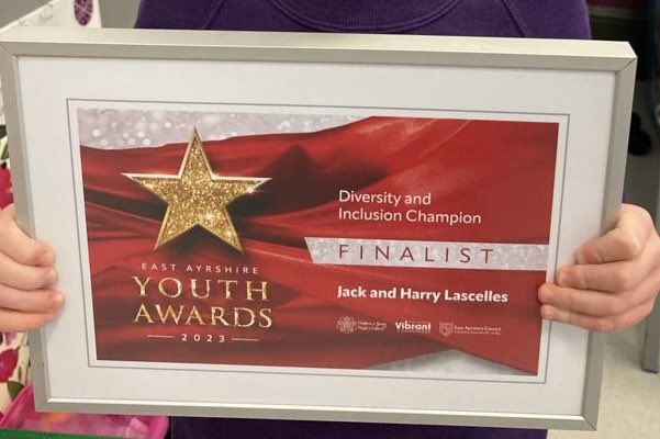 LoanheadPS_EAC's tweet photo. Congratulations to Jack and Harry who were finalists in this week’s East Ayrshire Youth Awards in the diversity and inclusion category. https://t.co/4q5Jaw7qKL