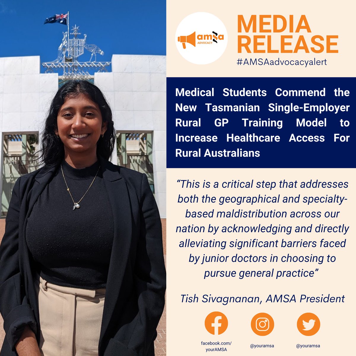 Medical Students commend the new Tasmanian single-employer rural GP model in increasing healthcare access for rural Australians but also call for greater investment to improve GP and rural healthcare interest at a medical school level. Media Release: amsa.org.au/Web/Advocacy/M…