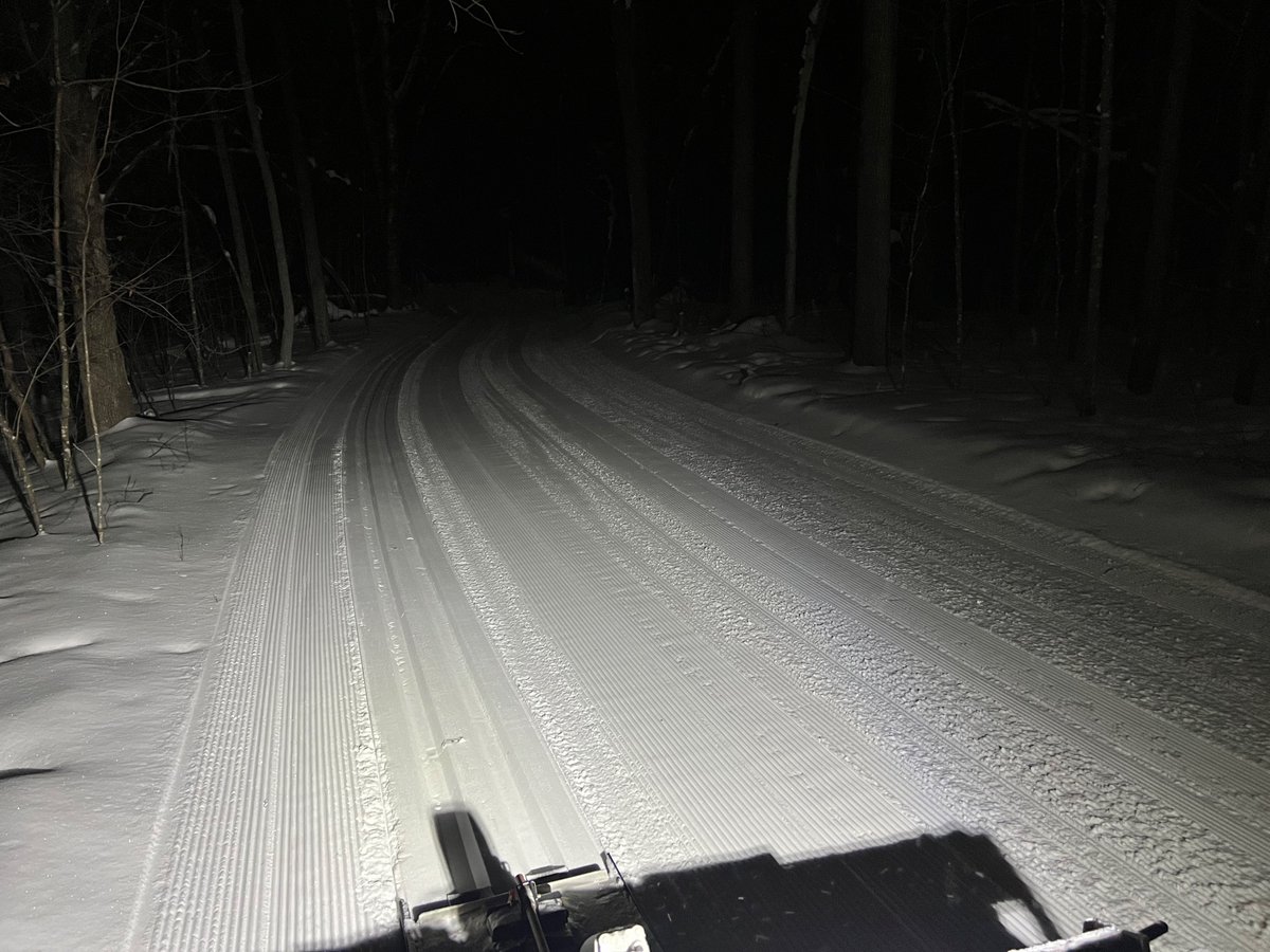Red trail groomed last night after practice. Combed out the 3” of new snow and set tracks. Going to be a little chilly out there compared to what we have seen the past month but keep moving and it is fine in the woods. Have to take advantage of the winter days.