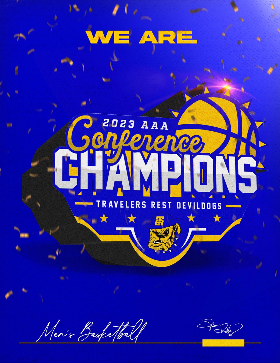 spencerdkelley's tweet photo. When the creative juices are flowing, sometimes sleep is compromised. But it’s always worth it when your job pays off with a win! Congratulations #TravelersRest on your 4th straight conference championship for the first time in school history! #WeAre 🔵🟡🏀 https://t.co/qrkKPyayub