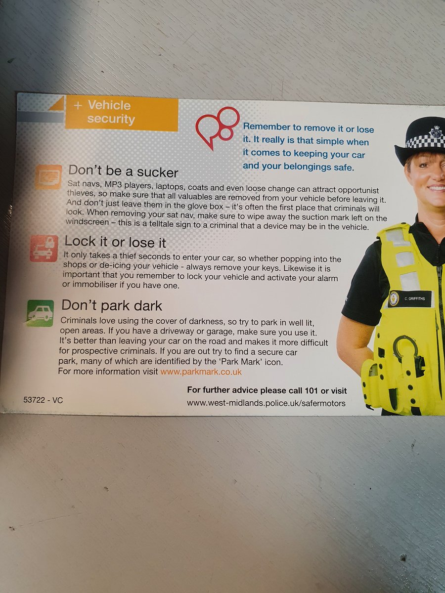 CoventryCityWMP's tweet photo. As part of #NeighbourhoodPolicingWeek St Michaels officers have been offering crime prevention advice to motorists in the city centre today
#removeitorloseit https://t.co/DhZOhhlenp