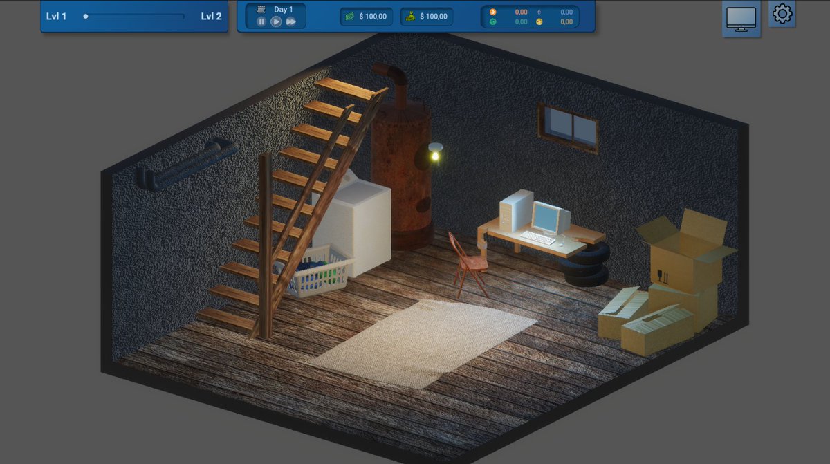 Working in your parents’ basement is s.cks, but you have to start somewhere!  #cointradersimulator #screenshotsaturday #indiegame #gamedev #cryptocurrency