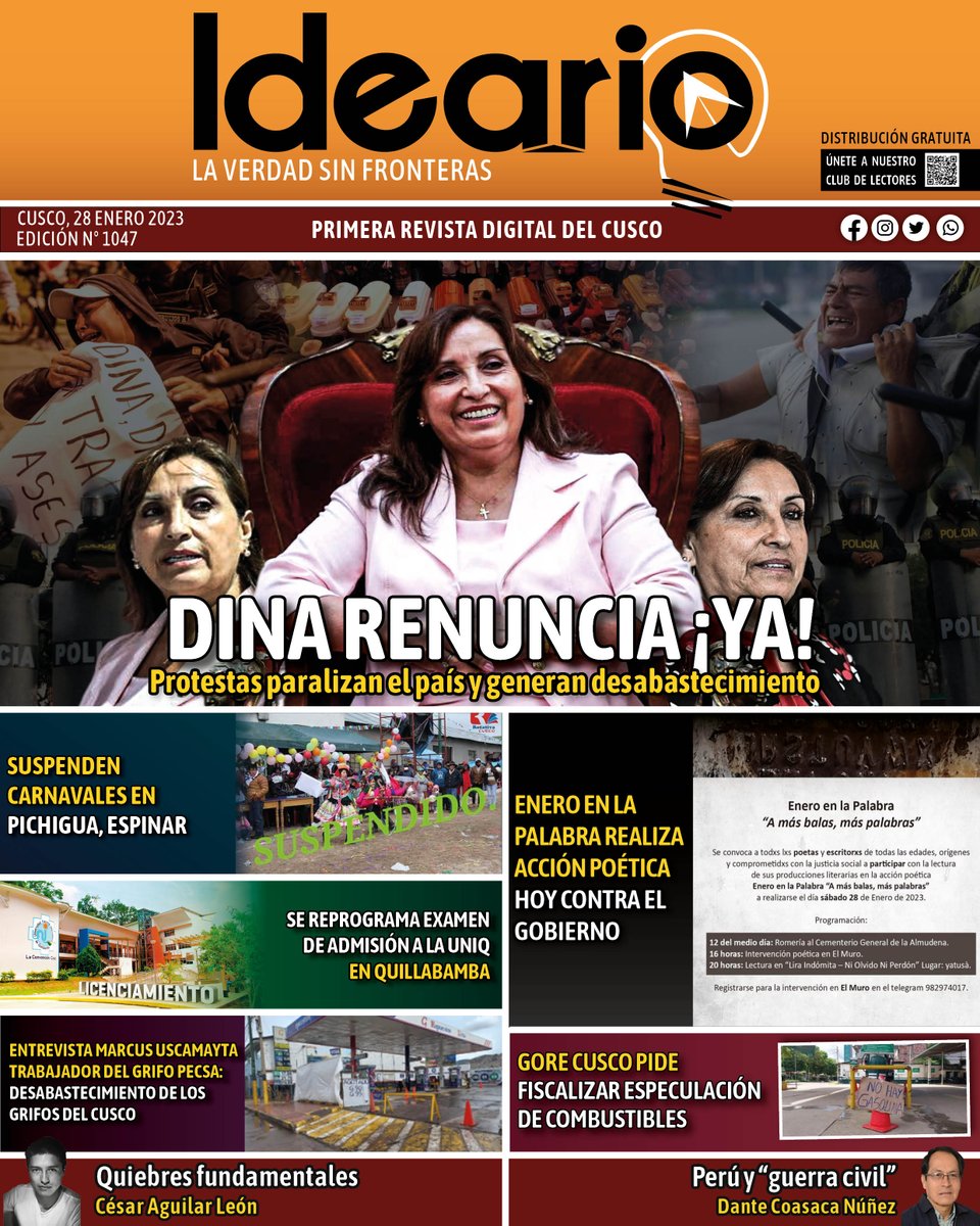 IdearioPe's tweet photo. 🚨 Hoy Sábado 28 de enero, conoce la verdad con Ideario 
👉 Lee la revista en: https://t.co/YsGJbAWlHF
👉 Ingresa a nuestro grupo de WhatsApp: https://t.co/e8A6pGYyF3  📌
👉 Nuestra página oficial de Facebook para mantenerte informado: https://t.co/QnSYVooG5T https://t.co/yAY2DhF8Sn