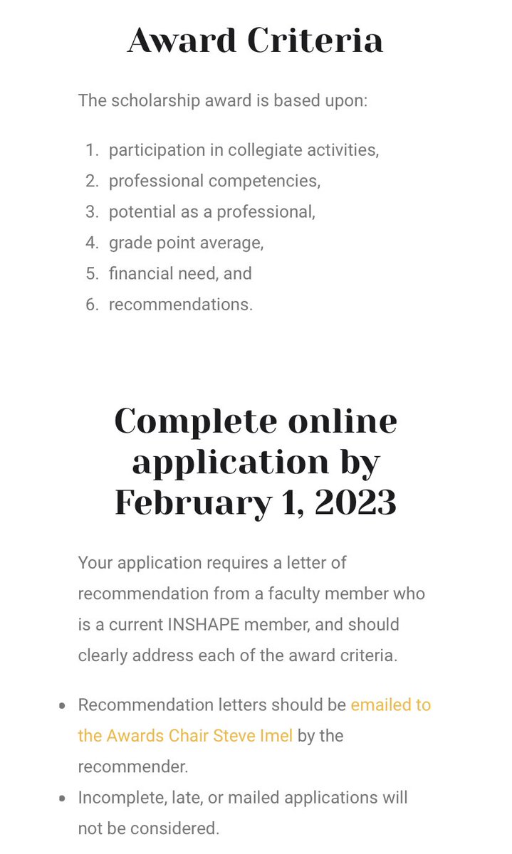 IndianaSHAPE's tweet image. 🚨Last chance! #HealthEd #PhysEd #ExSci #Kinesiology students in IN colleges &amp;amp; universities have until 2/1 to apply for $1K 💵 Jean Lee/ Jeff Marvin scholarship. INSHAPE supports you!

🔑 indianashape.org/scholarships/