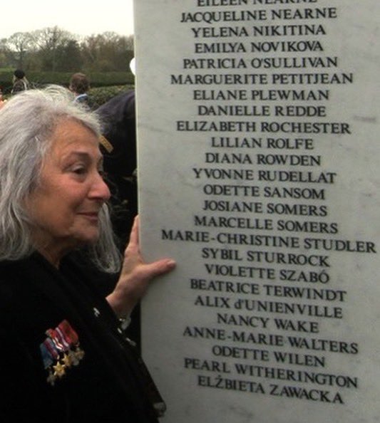 #otd 1947, Tania Szabo is presented with her mother’s #GeorgeCross. 
#VioletteSzabo did not return from occupied-France on her 2nd mission.
2nd pic shows Tania at #Tempsford memorial. The last name, #ElżbietaZawacka, is #AgentZo, the subject of my next book…