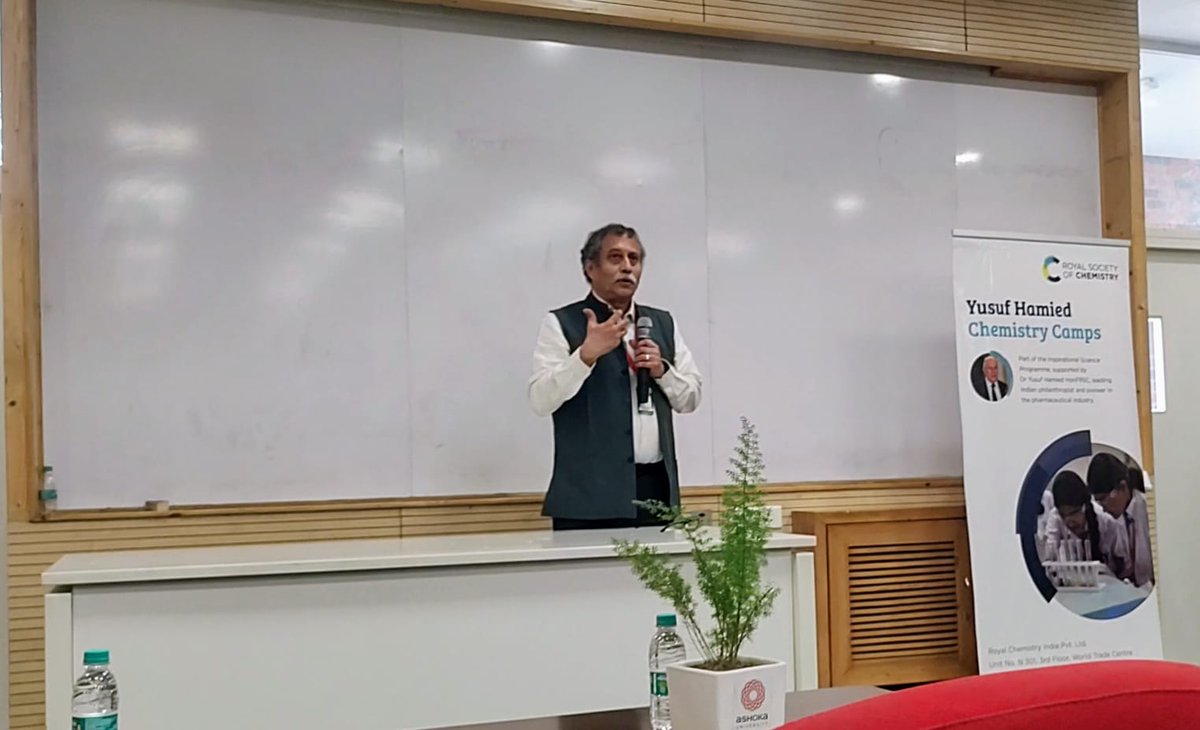 ChemistryAshoka's tweet photo. The Yusuf Hamied Chemistry Camp programme for 9th standard students from January 28- 30, 2023 hosted by @AshokaUniv Day 1 of Camp begun with the Inaugural Address by the Vice Chancellor, Ashoka University Prof. Somak Raychaudhury &amp; HoD Chemistry Prof. Sourav Pal @SouravP32813910 https://t.co/dxOPaxEbah