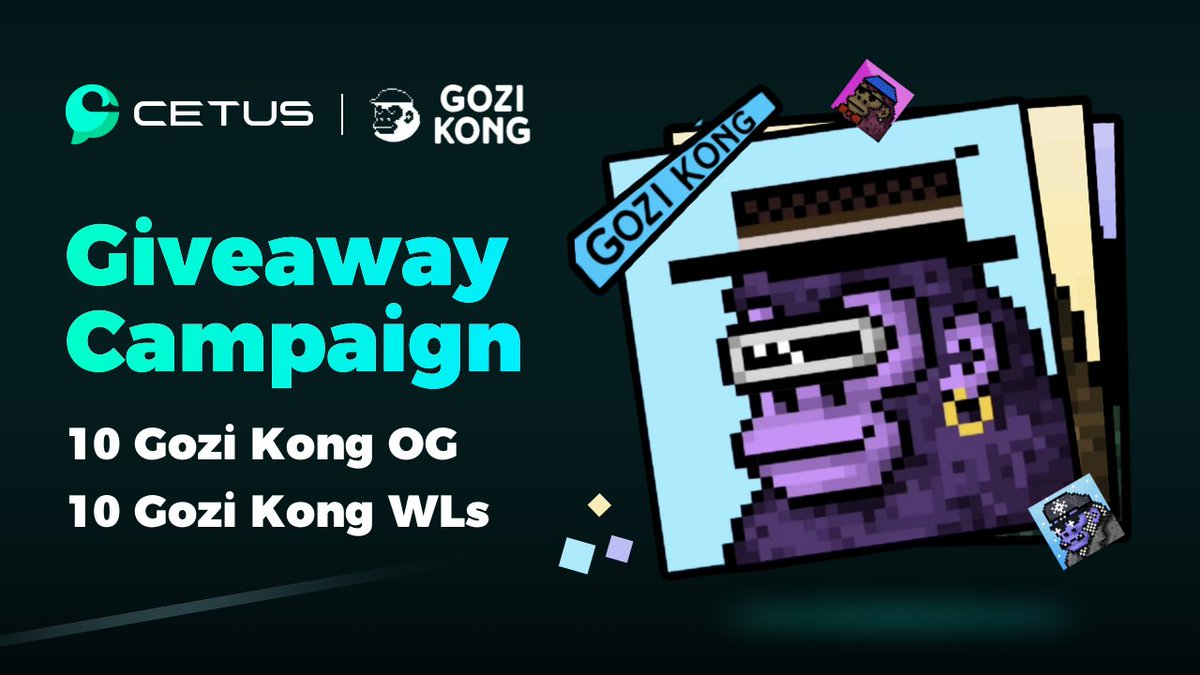 CetusProtocol's tweet photo. Good day Members!🌅 We are extremely excited to announce our partnership with @SuiGoziKong - A Multichain NFT Project with Play2Earn &amp; Stake2Earn built on @SuiNetwork💧

🏆Chance to win Gozi Kong 10 OG &amp; 10 WLs

👉Participate &amp; Complete all tasks: https://t.co/LbM5POY1Ex

72hr⏳ https://t.co/nlVJ4ZfpWr