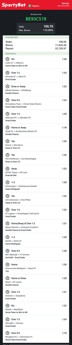 BettingTipsMan's tweet photo. 100 odds &amp; 20 odds

BE93C519, 159A5FC1

Join Telegram ➡️ https://t.co/pdCHiM7Kxd

Bet Responsibly 🔞 https://t.co/7T70HUHlXS