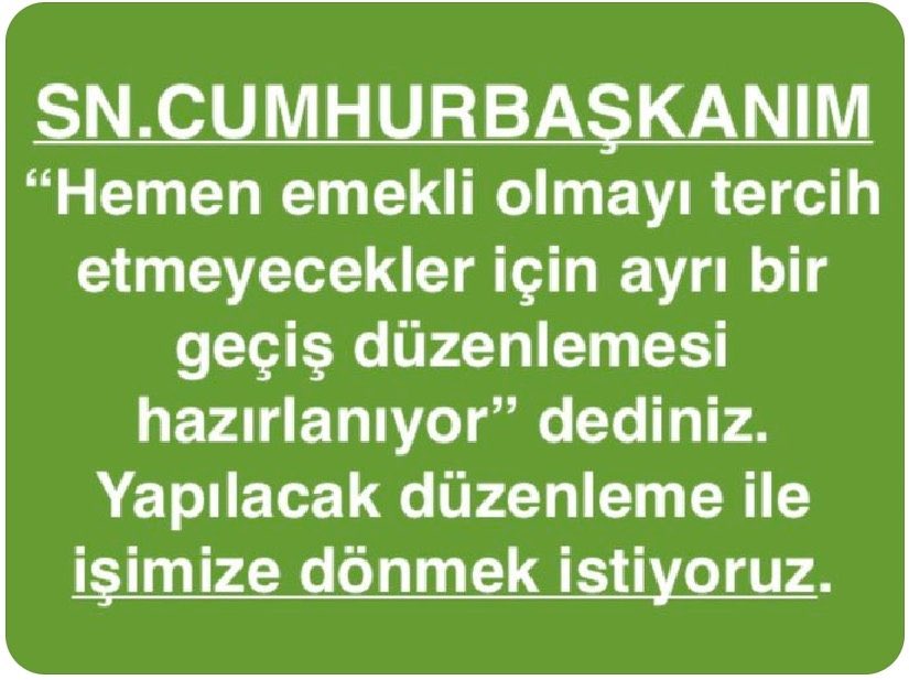 Cumhurbaşkanımız Sayın <a href="/RTErdogan/">Recep Tayyip Erdoğan</a> Sayın Bakanımız <a href="/vedatbilgn/">Vedat Bilgin</a> e 2018 den beri 696 khk ile zorunlu emeklilik mağduriyetini tamamen ortadan kaldırdığı için çok teşekkür ediyoruz” diye yazmak ve en son teşekkürler tweetimi de atmak istiyorum  #EYTliYasayiBekliyor