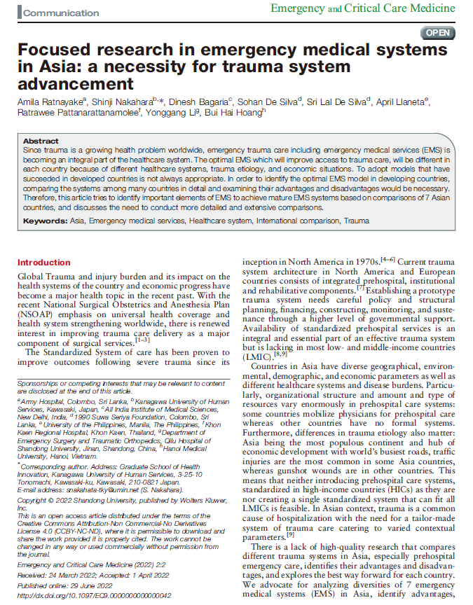 ECCM_official's tweet photo. #TraumaIssue: This article tries to identify important elements of #EMS to achieve mature EMS systems based on comparisons of 7 Asian countries. @amilaratnayake (Guest Editor) @docbagaria #Trauma #ECCM #EmergencyandCriticalCareMedicine
https://t.co/5fB610Xtq0 https://t.co/wRxnzNlMNA