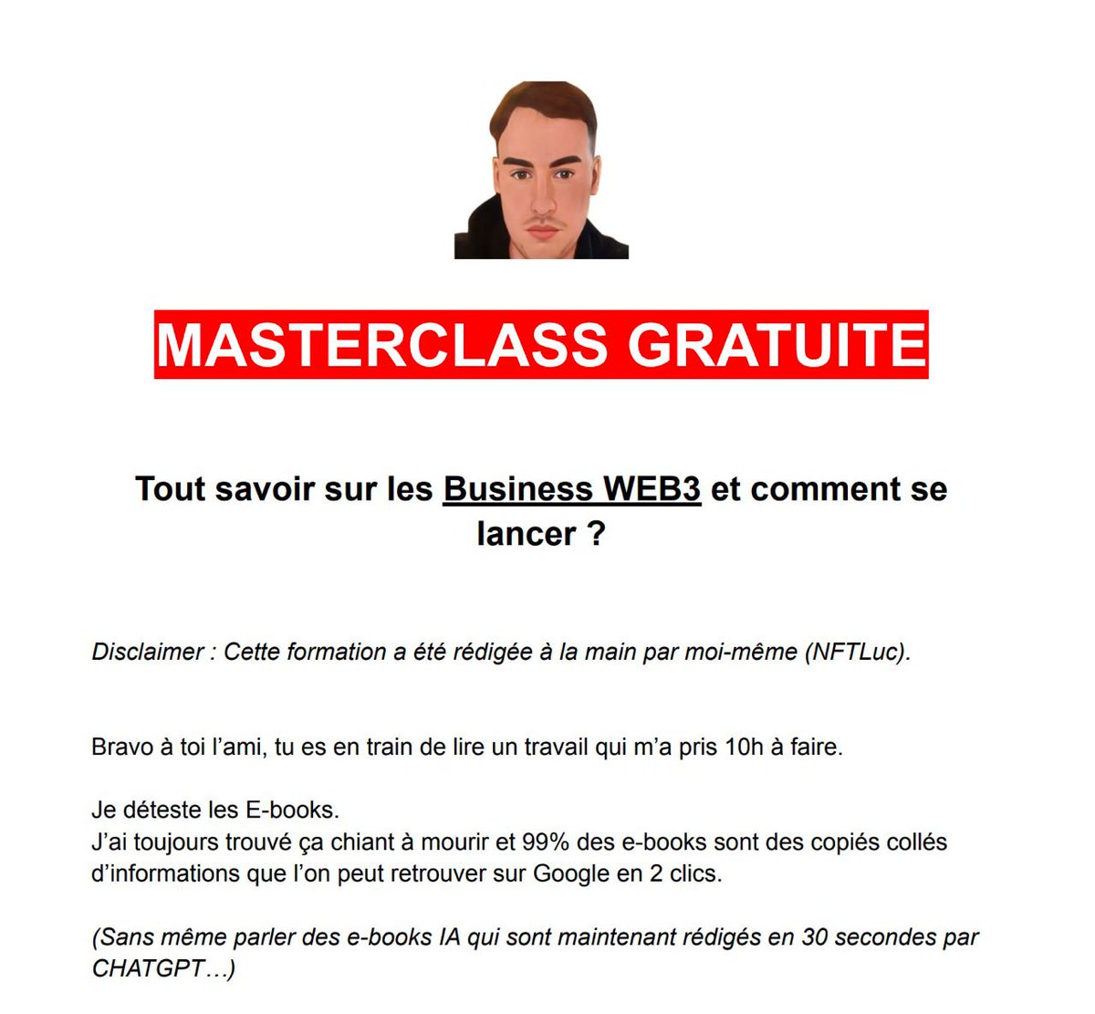 luc_allain_'s tweet image. J’en ai marre.

J’ai passé 10h à écrire 30 pages et 10.000 mots sur : 

Comment Encaisser entre 500 et 20.000 euros par mois grâce aux Business Web3

Mais j’ai totalement la flemme de le vendre...

Je le donne Gratuitement à toutes les personnes qui commentent, RT et me follow 👇