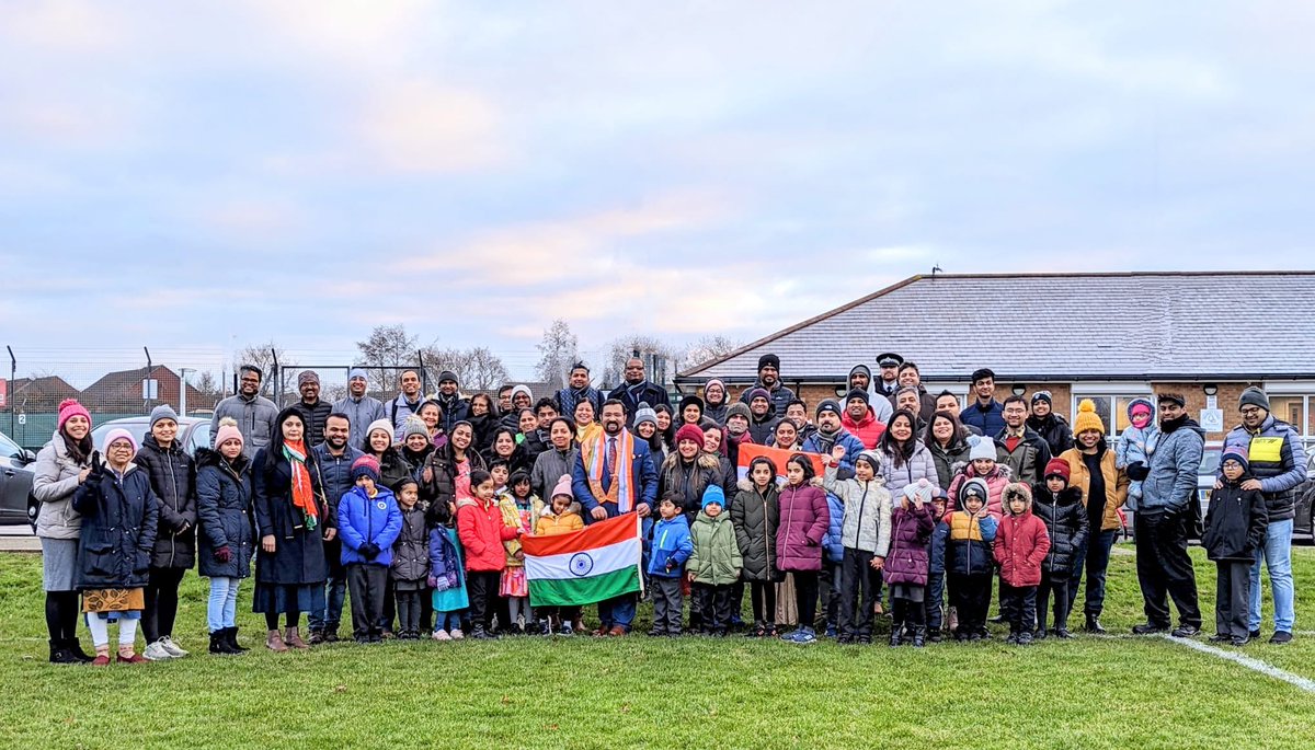 TriptiMegeri's tweet photo. On the occasion of Ìndia's 74th Republic Day, Mayor Em @TomAditya hoisted the Tricolour at Bradley Stoke, Bristol, for the Indian Community of the West of England. Chief Inspector Dan Forster of @ASPolice &amp; community members joined and paid tributes to architects of India. https://t.co/RfZlirU9EI