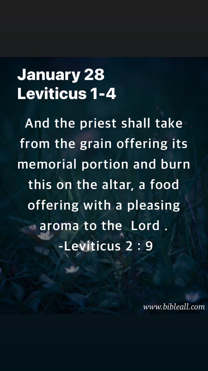 MharyMercy's tweet photo. January 28

Leviticus 1-4

Let your offering be a sweet smelling aroma to the Lord.
Don’t give it grudgingly. https://t.co/YtHVfgBYuv
