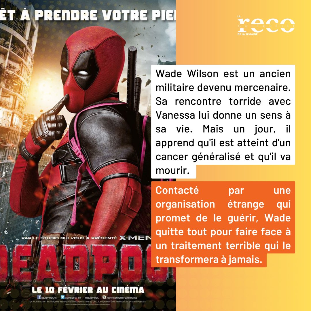 inst_ecrivains's tweet photo. 🎥 Envie d'un #film trash et déjanté à regarder ce weekend ? On vous propose aujourd'hui "#Deadpool" (2016) de Tim Miller ! 

Source et crédit photos : @allocine https://t.co/VCh2gTcwi1