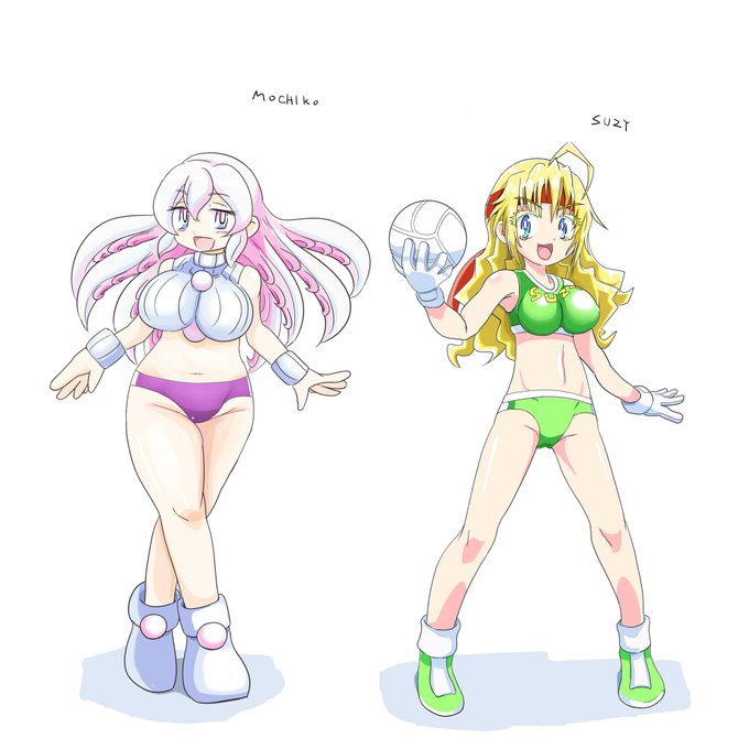 で、それとは別で、髪下ろし+別ブルマ差分を作りました。(色はそのままの指定です)

もち子先ぱいは、おろして髪束を8本に。
スージー先ぱいはそこはかとなくヴァルシオーネに乗っていそうです。w https://t.co/sa3Lpssumi 