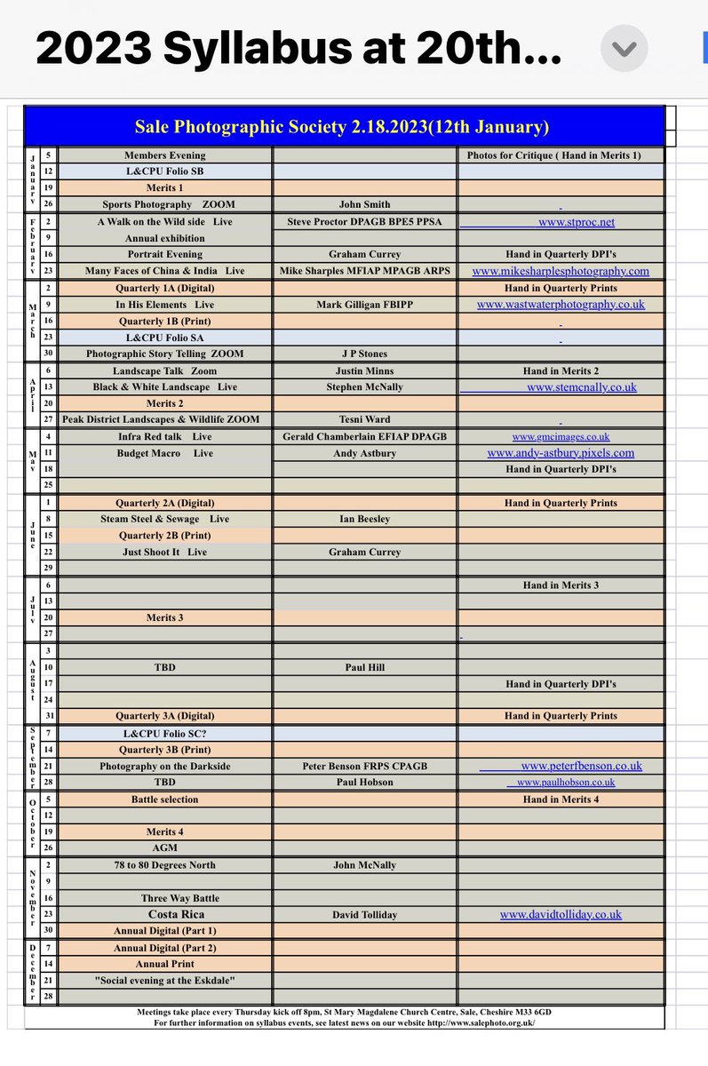 Our 2023 syllabus, updated. Some great speakers and practical sessions coming up!
