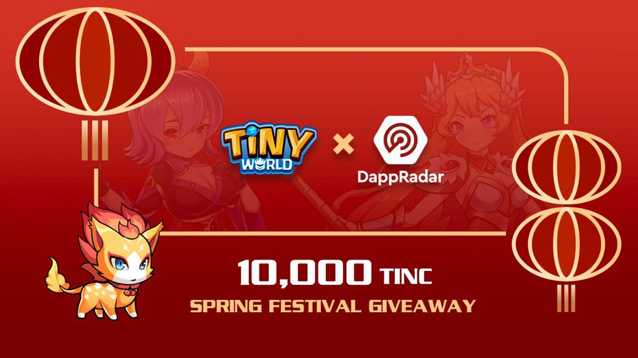tinyworldgamefi's tweet photo. 🎁Join the @tinyworldgamefi X @DappRadar CNY Campaign!🎁

There are 3️⃣days to GO!🤩

Complete simple social tasks to enter the prize draw and share 1️⃣0️⃣0️⃣0️⃣0️⃣ $TINC 🔥

Complete tasks 👇
https://t.co/QdRuU7NbuU

🕐Ends: 31 January 2023 @ 8:00 UTC
#DappRadar #LunarNewYear https://t.co/fmqHLwL19E