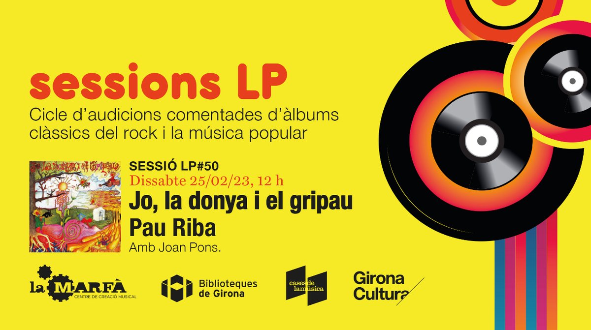 LaMarfamusica's tweet photo. El 25 de febrer vine a celebrar la Sessió LP#50!
El músic, productor i compositor Joan Pons (@petitdecaleril) i l'#EduBonet ens parlaran del disc “Jo, la donya i el gripau” de Pau Riba!
https://t.co/RHznN2Ud14
#LaMarfà #GironaCultura #SessionsLP #PauRiba #ElPetitdeCalEril https://t.co/Qfrns1nmkO
