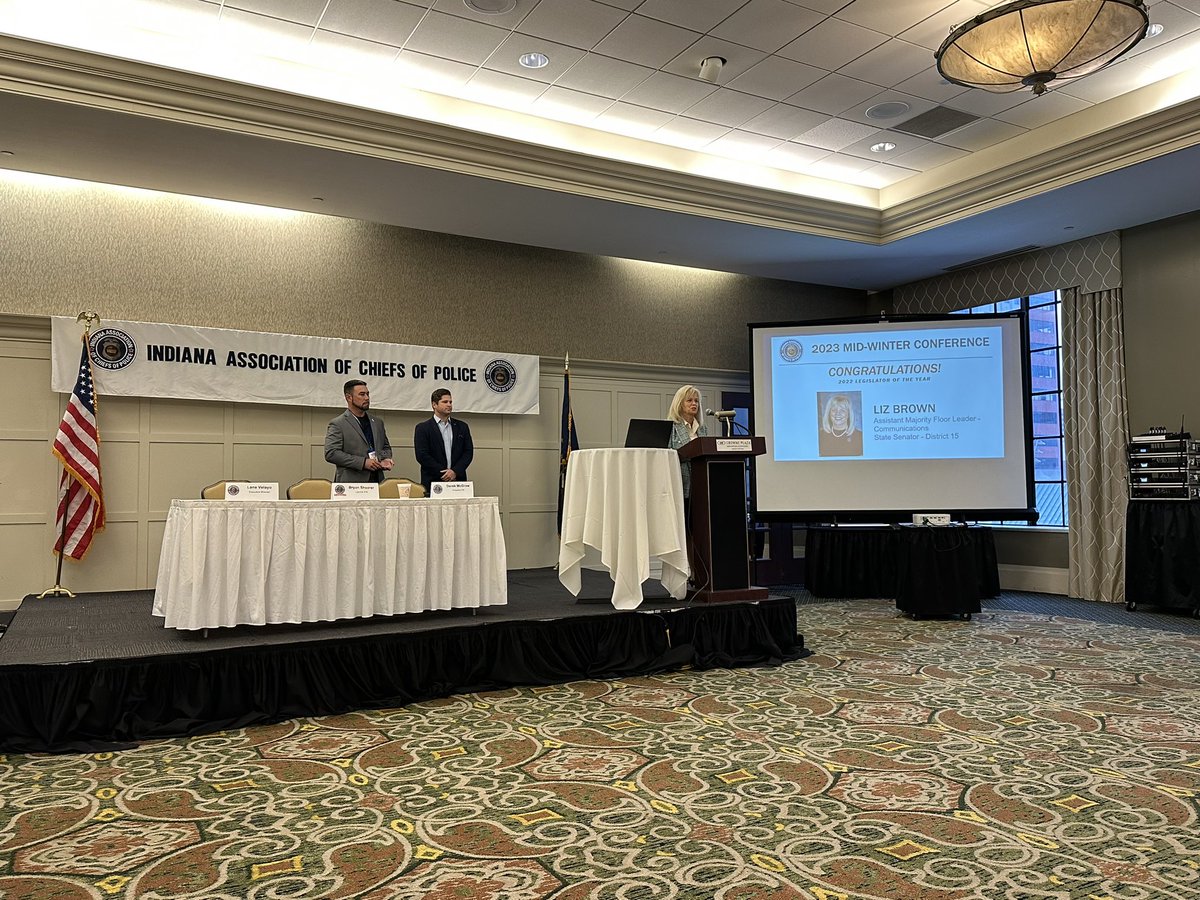 MSG_Indy's tweet photo. MSG client the Indiana Association of Chiefs of Police (IACP) wrapped up their annual Mid-Winter Conference last week in downtown Indianapolis.

IACP recognized @Senator @LizBrownUS as the 22’ Legislator of the Year for her leadership &amp; advocacy on behalf of law enforcement.

1/2 https://t.co/YSj93Qb7bu