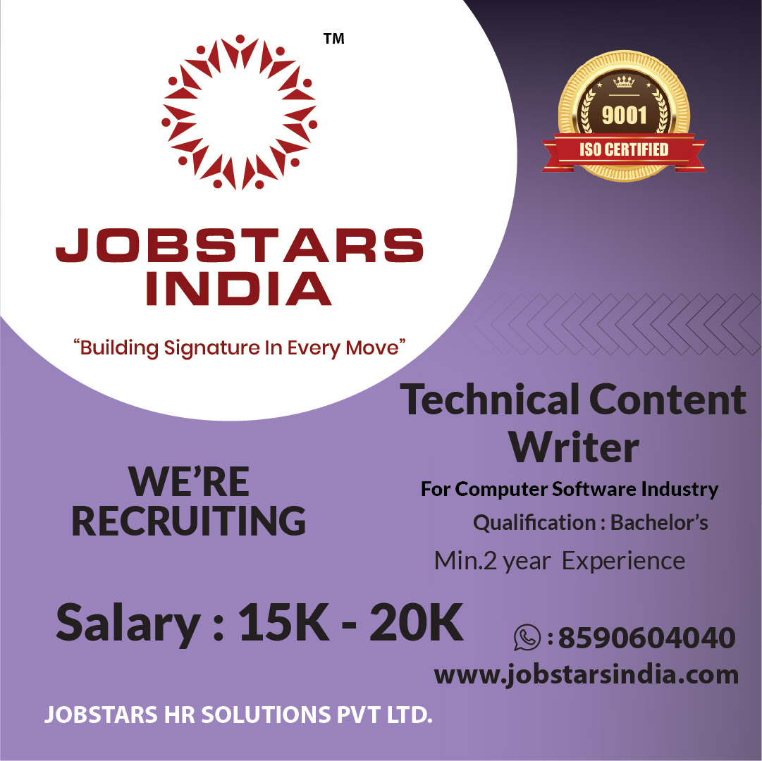 JobstarsIndia's tweet image. #recruiting #technicalcontentwriter #jobstarshrsolutionspvtltd #jobstarsindia #jobstars #jobs #jobseekers #jobalert #jobsearch #jobhunt #jobs #jobhiring #allkeralajobs #jobopening #jobchange #office #officejobs #contentwriting #contentwriter 
Apply on WhatsApp +916282017721
