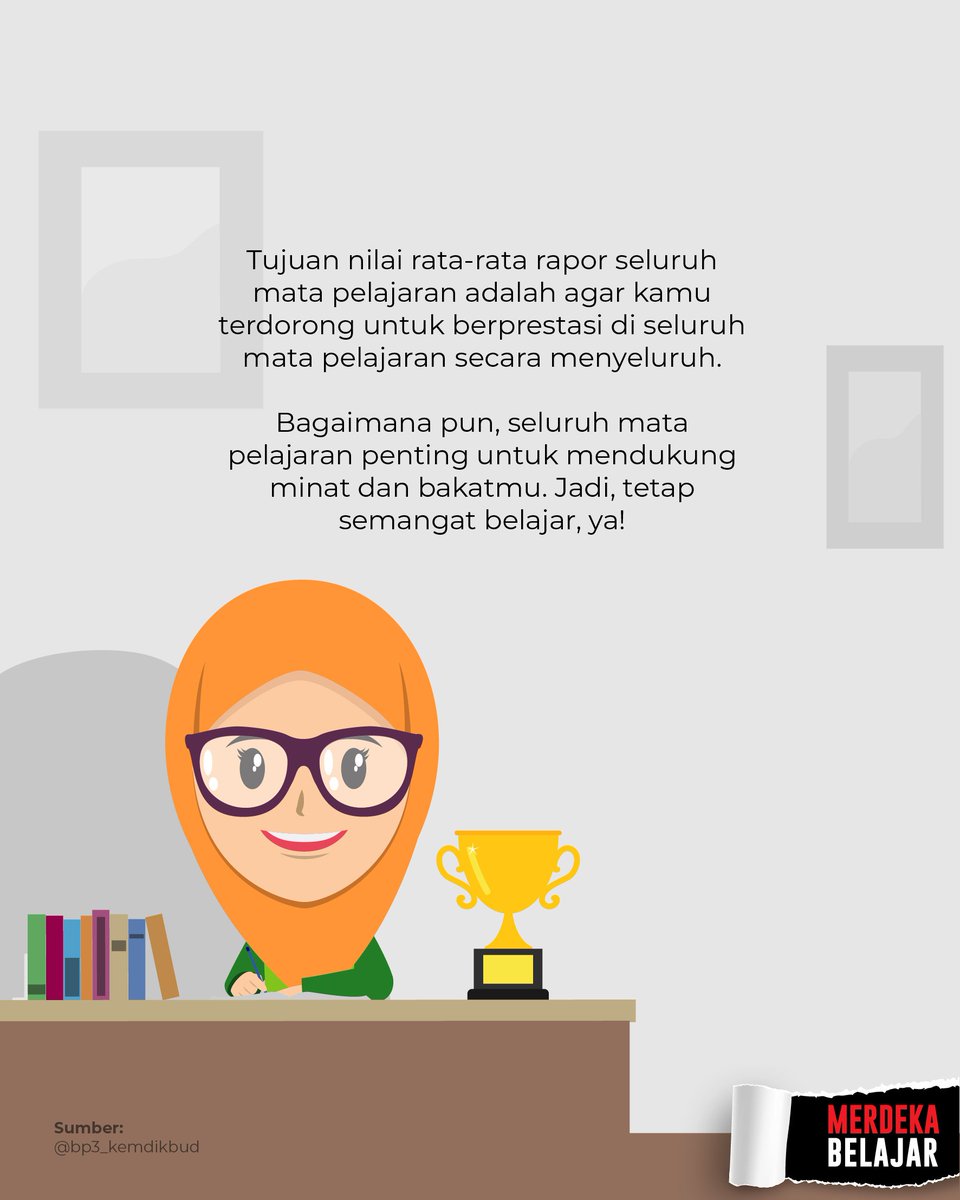 #SahabatDikbud, mengapa Seleksi Jalur Prestasi pada Seleksi Nasional Penerimaan Mahasiswa Baru (SNPMB) menggunakan nilai rata-rata seluruh mata pelajaran? Yuk, cermati!

Jangan lupa ikuti @snpmb_bppp untuk mendapatkan info terbaru seputar SNPMB!

#MerdekaBelajar
#InfoDikbud