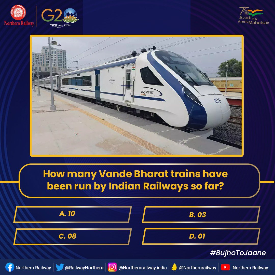 RailwayNorthern's tweet photo. How many Vande Bharat trains have been run by Indian Railways so far?

#BujhoToJaane
#VandeBharat https://t.co/PofavXNO7K