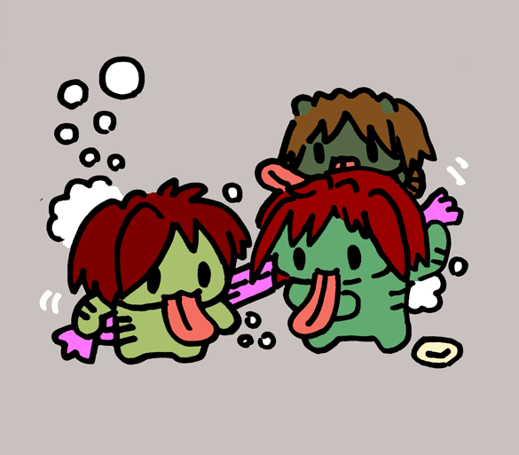 tongue bubble tongue out chibi red hair green skin simple background  illustration images